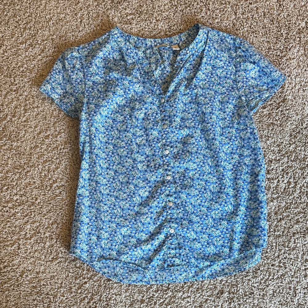 L.L. Bean Blue Floral Button Down Shirt